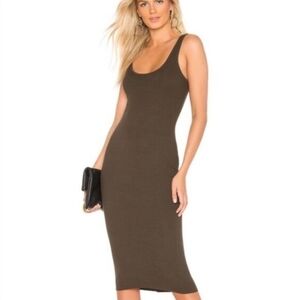 Enza Costa Ribbed Midi Tank Dress Stretch Casual Dark Green Sz Small